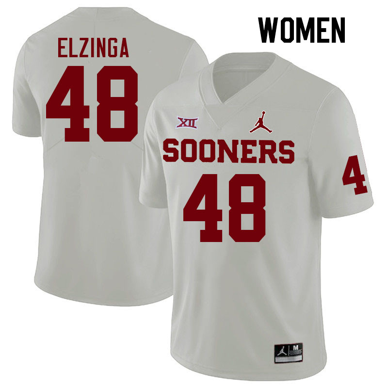 Women #48 Luke Elzinga Oklahoma Sooners College Football Jerseys Stitched-White - Click Image to Close